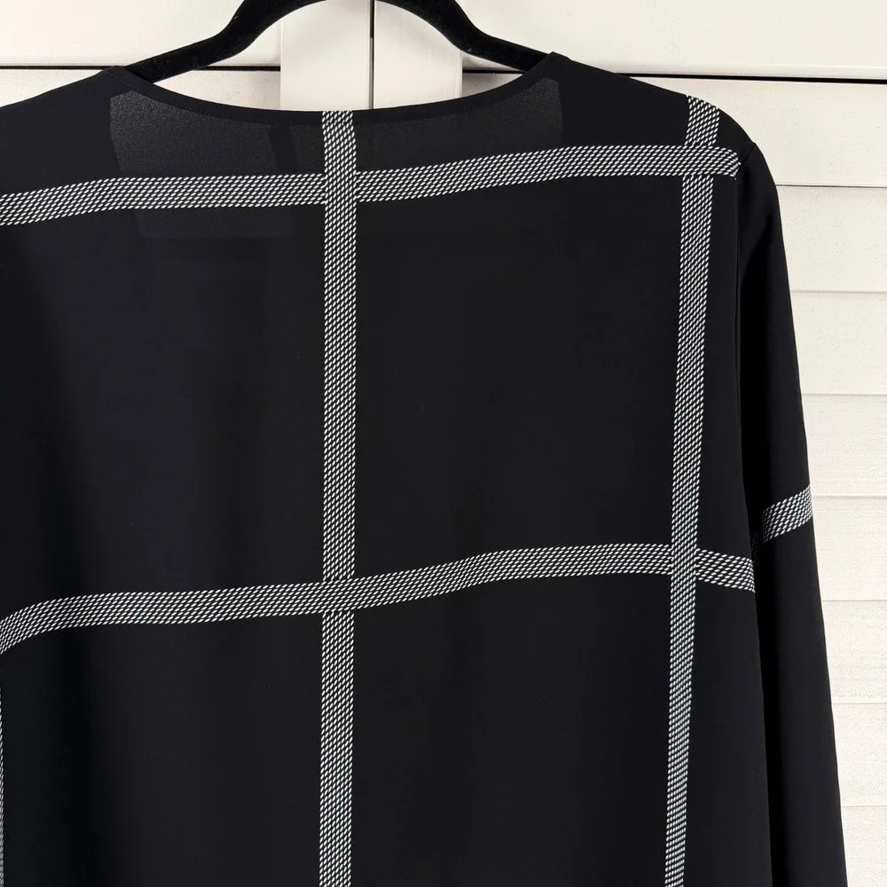 41 Hawthorn Bixby Scoop Neck Blouse Women XL Black Windowpane Plaid NEW - Picture 7 of 15